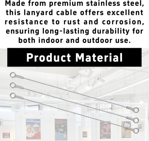 Klyeola 6Pcs 7.87" Stainless Steel Lanyard Cable, Eyelets Ended Security Wire Rope, Anti-Loss Security Cable