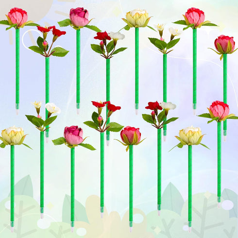 Rose Flower Pens, Mixed Multicolor Rose Ballpoint Pens,16 Pieces Valentine's Day Mother's Day Plush Rose Pens for Birthday Party Wedding Girlfriend Wife Office Supplies