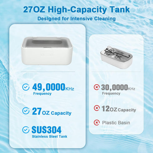 49kHz 40W 27oz 304 5 Ultrasonic Jewelry Cleaner Professional Sonic Cleaner, Stainless Steel Tank, Modes Digital Timer