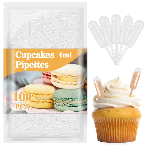100 Plastic Pipettes Dropper for Cupcakes, 4ml Disposable Mini Pipettes for Liquor, Alcohol Infuser