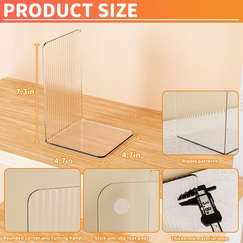 4 SUOXING PCS Clear Acrylic Bookends for Shelves Decorative,Invisible Book Stopper with Non-Slip Mats for Heavy