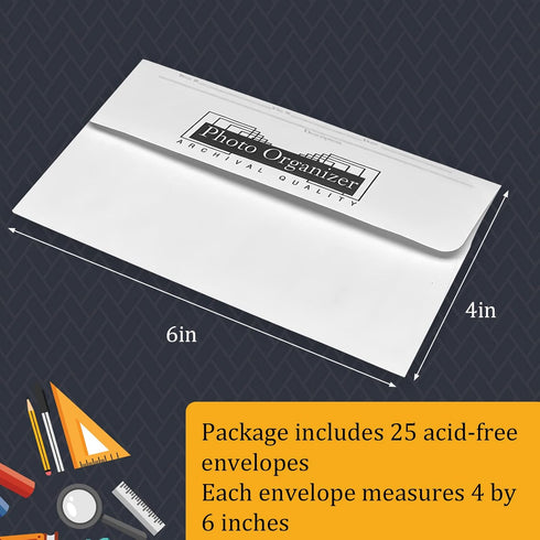 Lineco Acid Free Photo Organizer White File Envelopes 4x6 Inch for Photos, Postcards, Greeting Cards (25/Pack, 4 Packs)