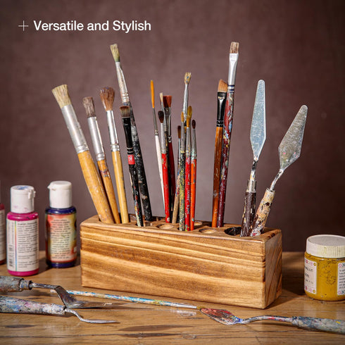 Solid Pine Wood Pen Holder for Desk – Stylish Wooden Pencil Holder and Fountain Pen Desk Organizer