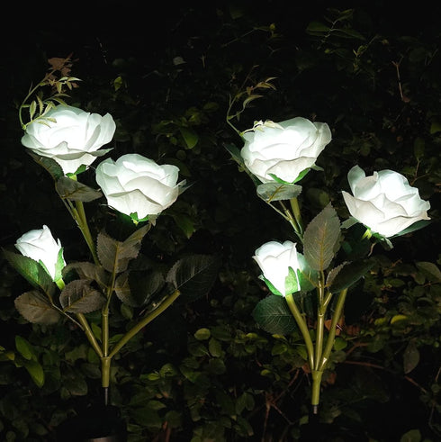 Solar Rose Garden Lights, 2 Pack Realistic Waterproof LED Decorative Stake Lights for Patio Pathway Outdoor Decor