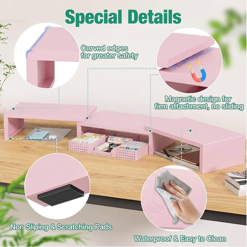 OPNICE Desk Organizers and Accessories, Dual Computer Monitor Stand Riser with Drawer, Office Decor for Women, Office