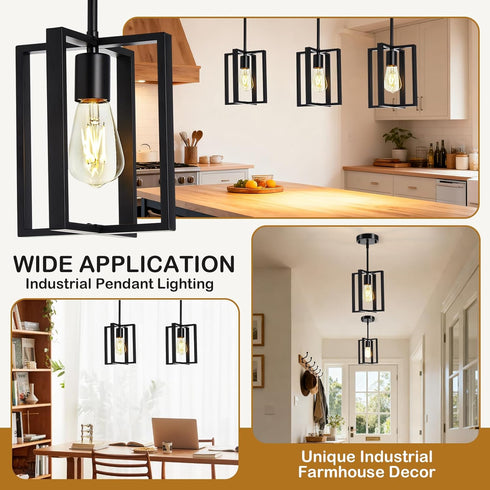 1-Light Pendant Light, Adjustable Height Farmhouse Pendant Light Fixtures, Black Hanging Light Fixture for Flat&Sloped