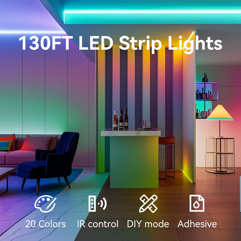 130ft (2 65.6ft) 44Keys CHARKEE LED Strip Lights Rolls of Ultra Long RGB Color Changing LED Light Strips Kit