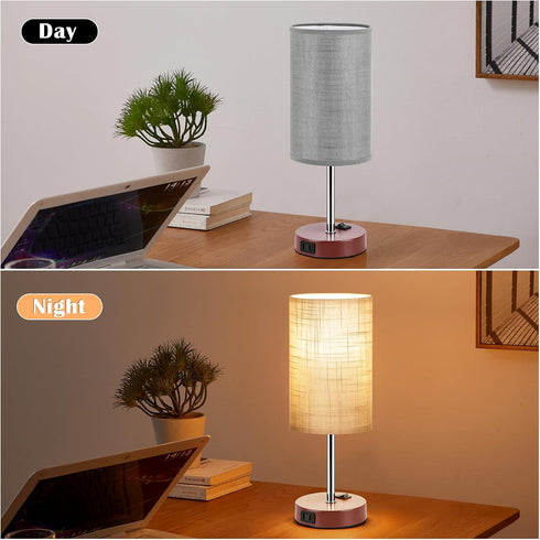 Set 2, 3 Dimmable ZJOJO Table Lamp for Bedroom of Bedside Small Lamps with Way Rocker Switch and AC Outlet, Nightstand