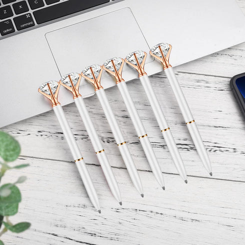 PASISIBICK Pack of 20 White Diamond Pens, Bling Gem Pen Décor Gifts for Women Bridesmaid Coworkers, Black Ink