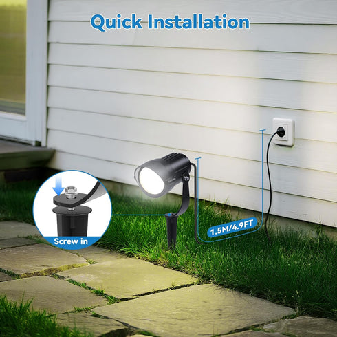 12W 110V 120V 4.9ft 3-Plug 5000K 2Packs HIBOITEC Spot Lights Outdoor to Landscape Lighting Waterproof Spotlight
