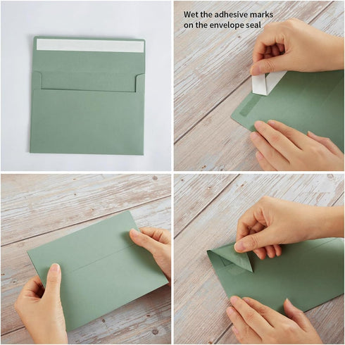 Wishop Pack 100 Sage-Green Self Seal Envelopes for Wedding, Party Invitations, Greeting Cards, Announcements, 4 x 6
