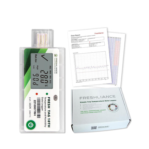 LCD Temperature Humidity Data Logger, Single Use USB Recorder with PDF or CSV Report, 65000 Readings