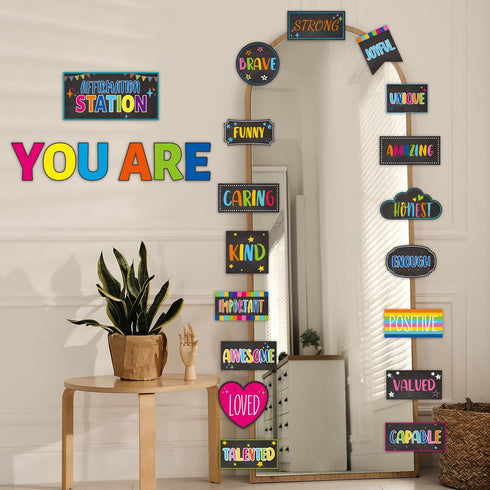 Classroom Affirmation Station Bulletin Board Set, Motivational Decor, Positive Affirmations Accents for Teachers,