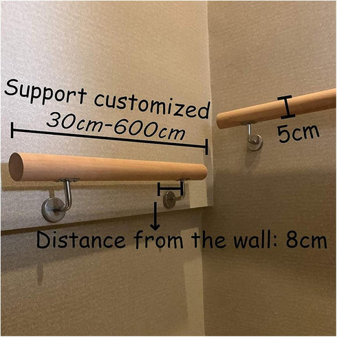 ALDEPO Grab Bars Wooden Handrails - Complete Kit, Corridor Non-Slip Stair Railings Support Rod, Wall Mount Elderly