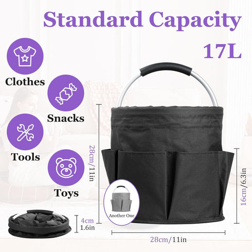2Pack 17L 600D Foldable Cleaning Supply Caddy with Handle, Portable Bucket Tool Organizer, Garden Tool Bag in Oxford