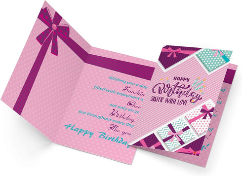 Prime Greetings Birthday Card for Sister, Eco-Friendly Thick Card Stock with Premium Envelope, 5in x 7.75in