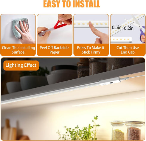 40in Dimmable 5 Closet Counter Smart Under Cabinet Lights, Plug in Under Cabinet Lighting with Handwave Sensor, Bright