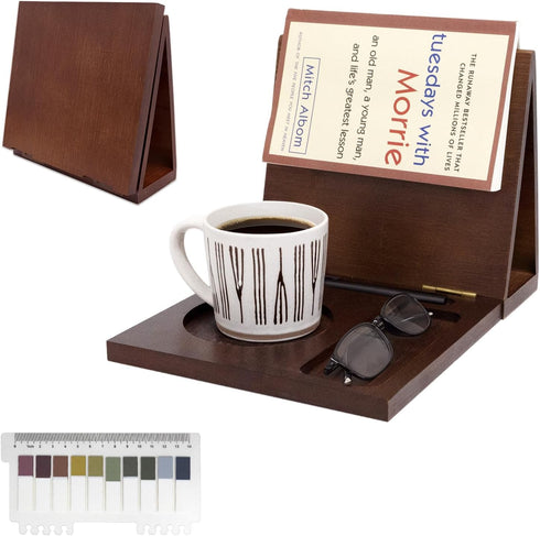 Adnkwolivt Book Reading Nook Valet with Cup Holder - Wooden Triangle Nightstand Book