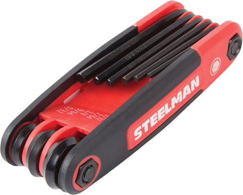Steelman Portable Folding Hex Key Wrench Multi-Tool, Standard (SAE), Set Includes 9 Sizes with Rubberized Grip