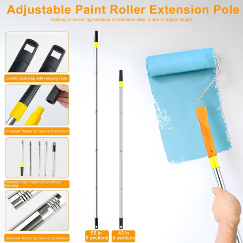 Set Leshein Paint Roller Kit with Extension Pole, Paint Brushes for Walls, Painting Supplies for Home Interior