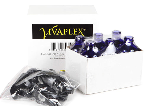 Vivaplex 6 Large 8 oz Empty Cobalt Blue Glass Spray Bottles with Black Trigger Sprayers and Lids