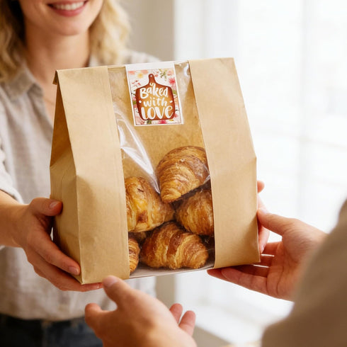 15.7x10.2x5.1in Packaging 25Pcs HiCivan Extra Large Paper Bread Bags for Homemade Bread with Window&Sticker