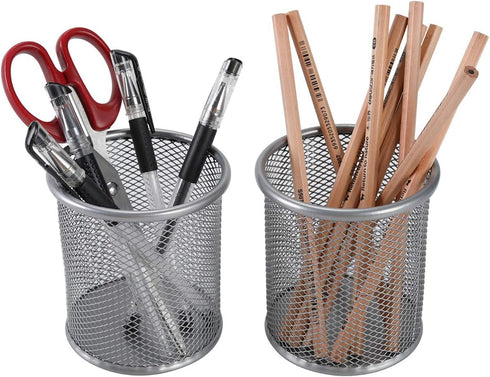 EasyPAG 2 Pack Silver Pencil Holder, Mesh Pen Cup Marker Holder for Home, School & Office