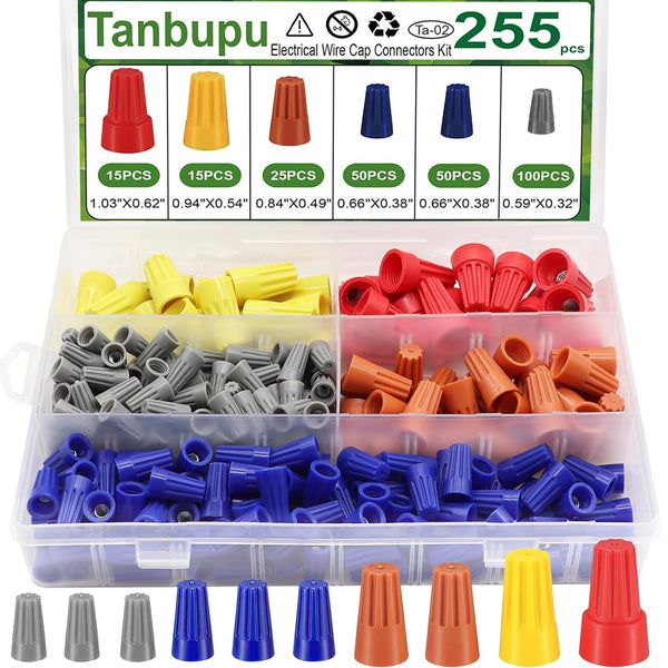 255PCS Electrical Wire Cap Connectors Nuts Kit, Insulating Insert Twist Wire Connectors