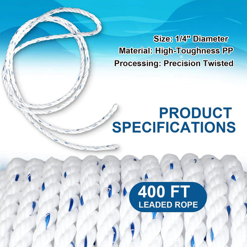 3 1/4" Dia-200', 1/4" Dia-400', 5/16" Dia-400' Sinking Line Leaded Core Rope for Crab Trap and Shrimp Pot Crab Trap