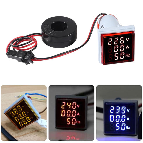 3 in 1 Digital Ammeter Voltmeter, 60-500V 0-100A, 22mm Square Screen with Transformer, LED Display