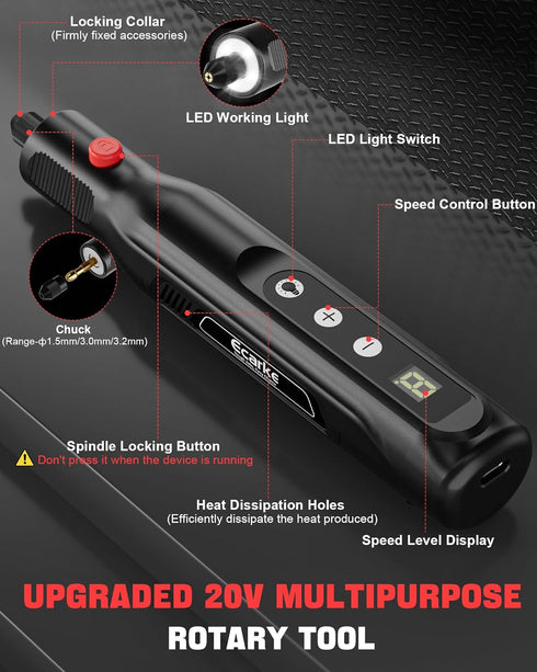 18V 25000RPM 5-Speed 108 Ecarke Cordless Rotary Tool Kit Compatible with Milwaukee Battery, & Accessories, Dog Nail