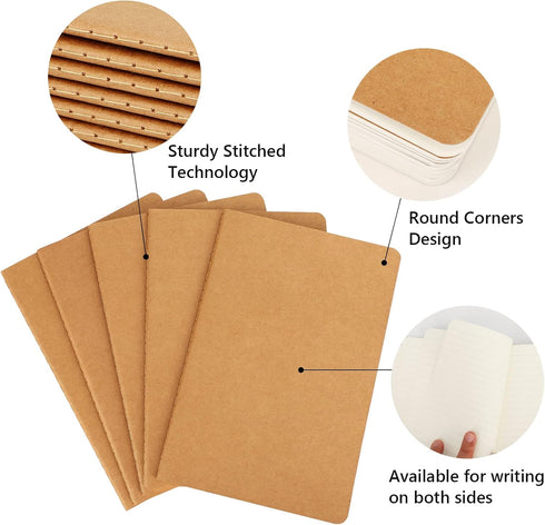 EUSOAR A5 Kraft Notebook, 12 Pack, 5.5" x 8.3", 60 Pages Soft Cover Lined Notebooks Journal, Travel Notebook, Students