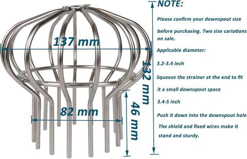 Baitaihem 304 Stainless Steel Drain Cover - Outdoor Roof Anti-Blocking Line Cap, 4 Inch Gutter Protector Cleaner