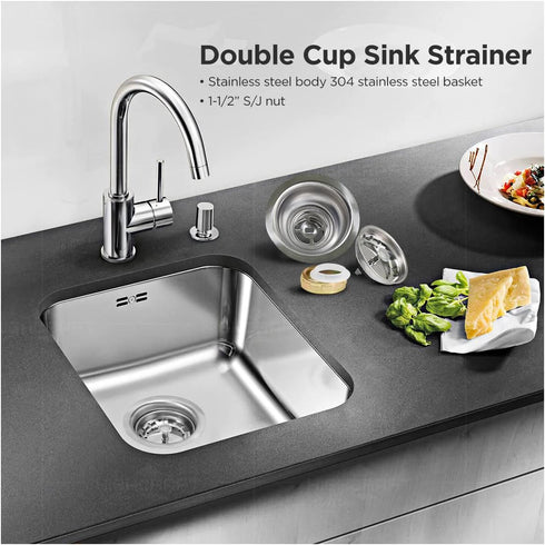 Highcraft 9737 Double Cup Kitchen Sink (3-1/2 Inch) Stainless Steel Drain Assembly With Strainer Basket and Rubber Stopper, 1 Count (Pack of 1) by Everflow