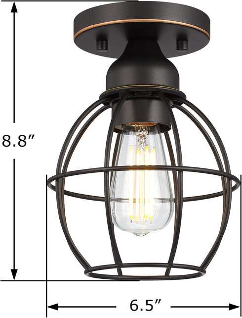 1-Pack Farmhouse Ceiling Light Fixture, Vintage Semi Flush Mount Ceiling Light, Small Metal Cage Lighting Lamp