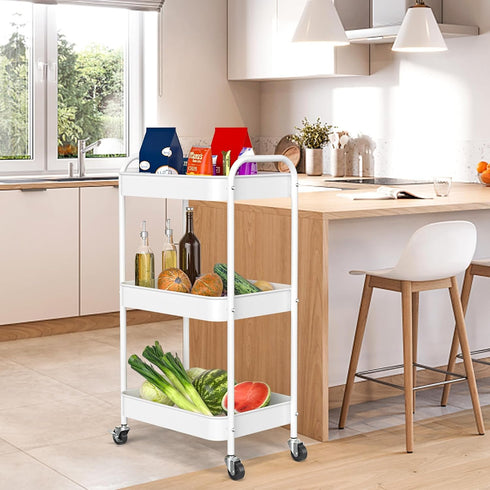 PNVXNUS 3-Tier Rolling Metal Storage Cart with Wheels, Multi-Functional Organizer for Office, Kitchen, Bathroom, Books