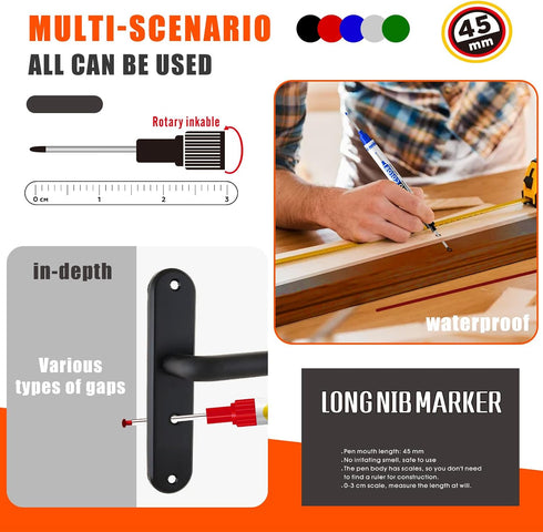 BERHW 12 5 Set Pcs Multi-Purpose Long Head Deep Hole Marker Pens, Long Nib Marker For Metal, Quick Dry Waterproof