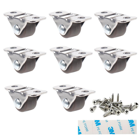 Mini Caster Wheels 0.5 Inch Low Profile Fixed Casters with Screws, 8 Pack for Small Appliances Furniture