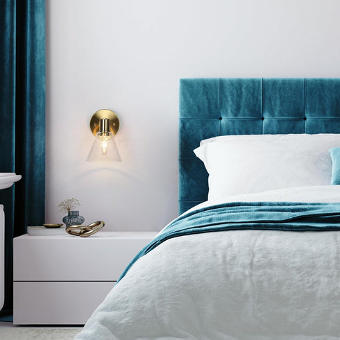 1-Light KSANA Gold Wall Sconce, Modern Bathroom Light Fixtures with Seeded Glass Shade, Brass Wall Sconce Light