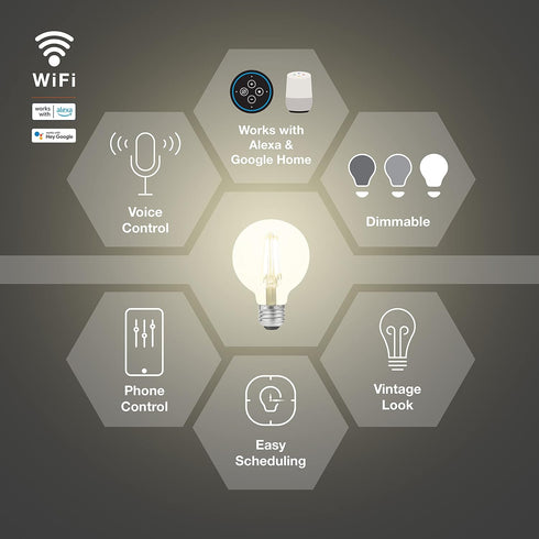 G25 Bulb, 5W 2700K, 1 Pack (75798) Sylvania WiFi LED Smart Light Efficient with Filament, for Alexa/Google Assistant