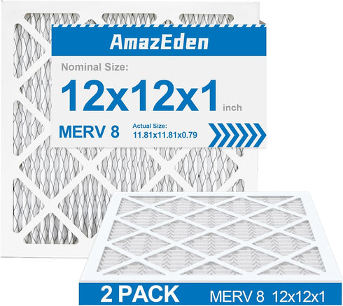 12x12x1 Air Filter MERV 8, AmazEden MPR 600 Pleated HVAC AC Furnace Dust Defense (2 Pack)