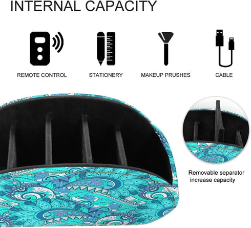 5 Floral Print Remote Control Holder with Compartments, PU Leather Office Desk Organizers - Couch/TV Cabinet/Bedside
