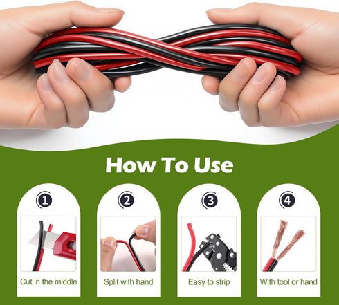 Tyumen 18 100FT, 18/2 12V/24V 18AWG 2 Gauge Wire AWG Red Black Hookup Electrical Wire LED Strips Extension Cord DC
