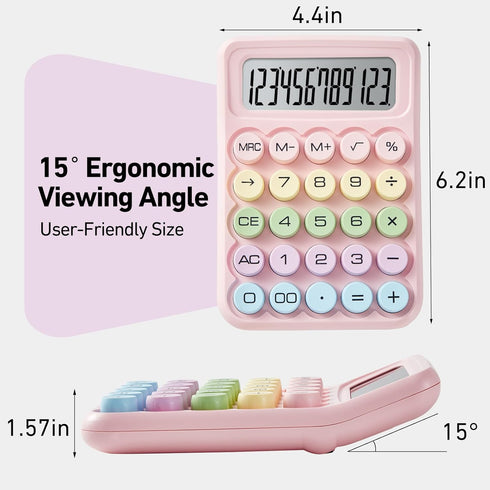 Electronic Calculator,12 Digits Large LCD Display Small Desktop Calculator,Pink Basic Calculators with Big Buttons,Easy to Press Mechanical Switch Calculator Office Supplies for Home and School (Pink)
