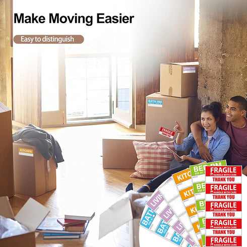 Yoget 42x90mm Large Home Moving Labels, 240 Labels with Color Coded Packing Stickers and Fragile Stickers