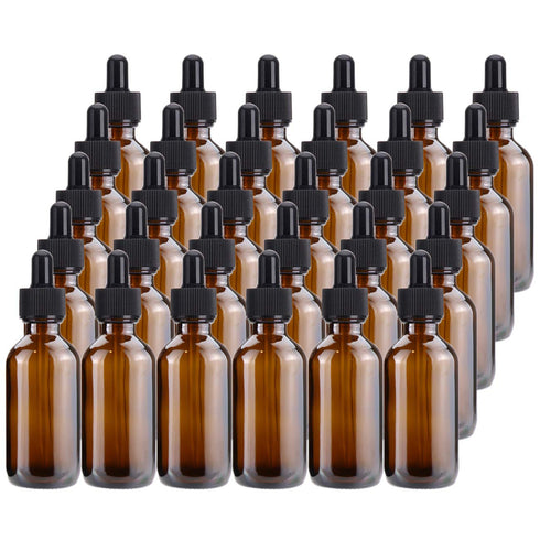 Kingrol 30 Pack Amber Glass Dropper Bottles, 2 oz for Essential Oils, Perfumes, Aromatherapy