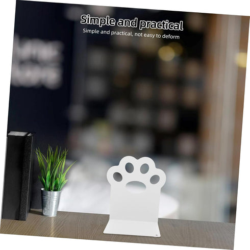 Cat Paw Metal Bookends Hollow White Holders for Study Desk and Shelves Stable Book Stoppers Organizer Documents