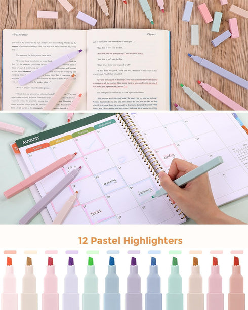 SKYDUE 44Pcs Aesthetic School Supplies, Big Capacity Pencil Case, 12 Highlighters, 11 Gel Pens, College Essentials