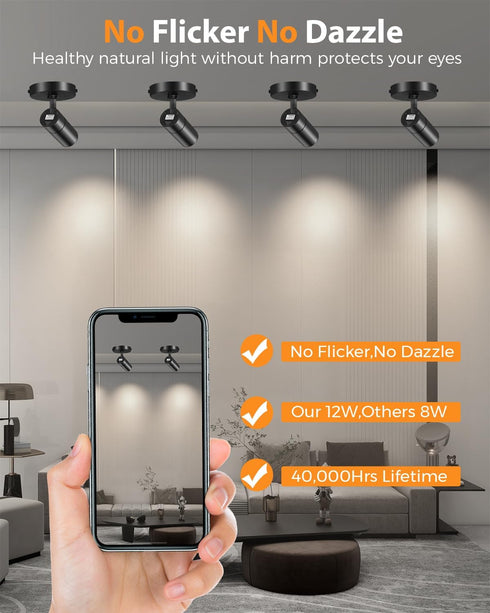 Dimmable 12W 1000lm 4000K Zoomable LED Ceiling Spot Lights Indoor Adjustable Ceiling Spotlight Fixture Directional