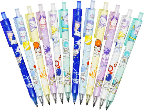 Maydahui 12Pcs Colorful Outer Space Eternal Pencils, 0.5mm Cartoon Spaceman Rocket